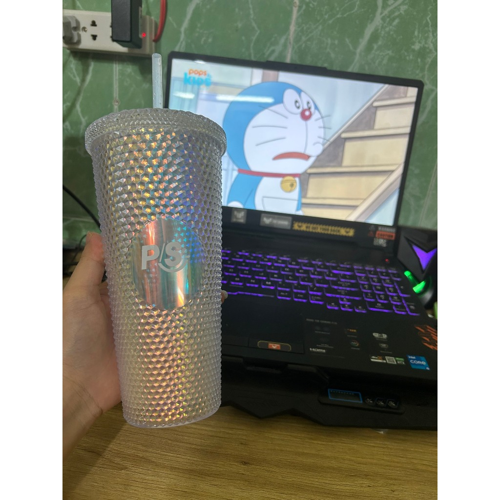 Cốc uống nước PS 700ml vân kim cương trơn, nhựa PP 2 lớp an toàn không độc hại, ly nhựa