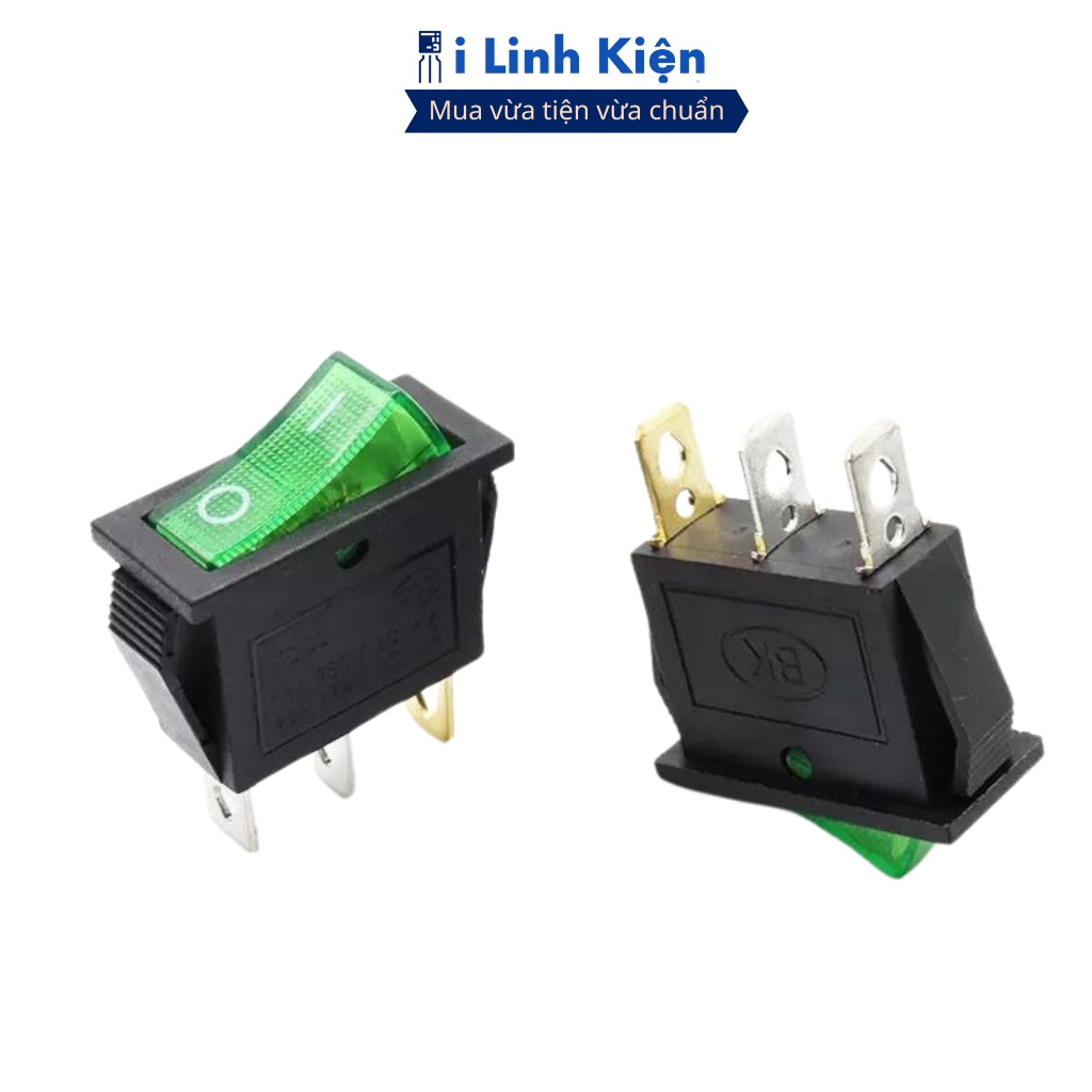 Công tắc bập bênh KCD3 16A/250V 3P 13x31mm đèn xanh lá (công tắc Lioa) ilinhkien