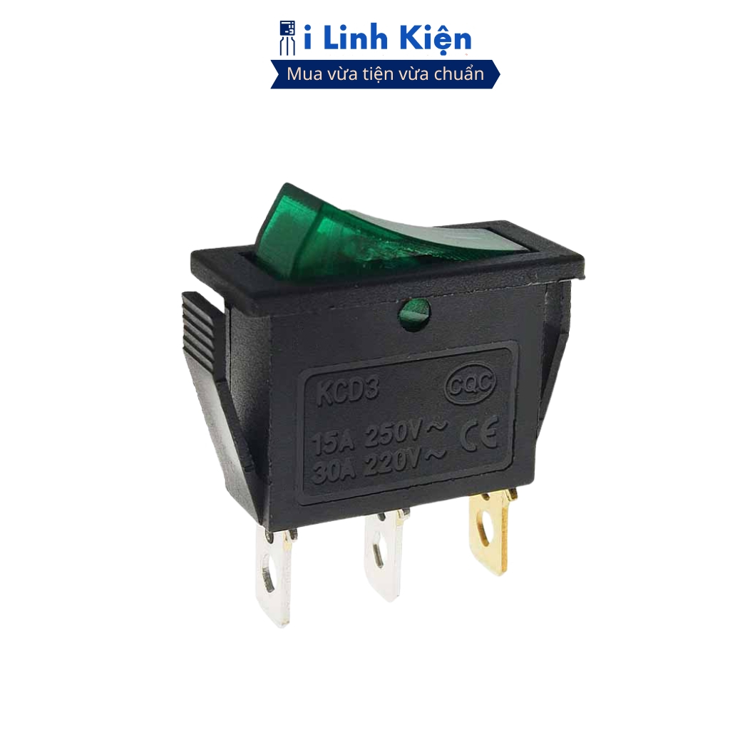 Công tắc bập bênh KCD3 16A/250V 3P 13x31mm đèn xanh lá (công tắc Lioa) ilinhkien
