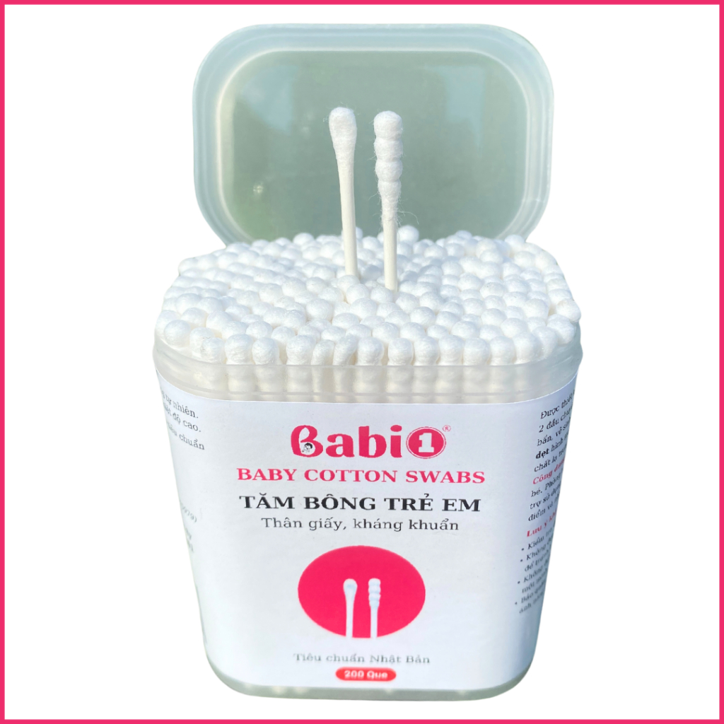 Tăm Bông Thân Giấy Babi1 Kháng Khuẩn Cho Bé & Gia Đình (Hộp 200 Que)