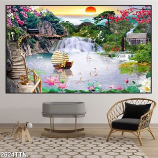 Bộ Tranh Treo Tường SƠN THỦY HỮU TÌNH in Uv Tráng Gương Cao Cấp