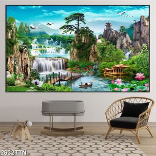 Bộ Tranh Treo Tường SƠN THỦY HỮU TÌNH in Uv Tráng Gương Cao Cấp