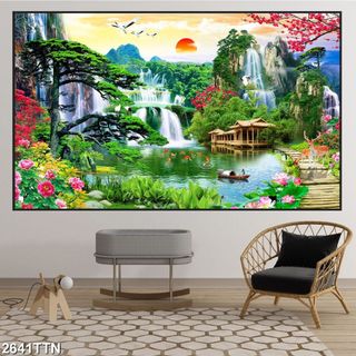 Bộ Tranh Treo Tường SƠN THỦY HỮU TÌNH in Uv Tráng Gương Cao Cấp