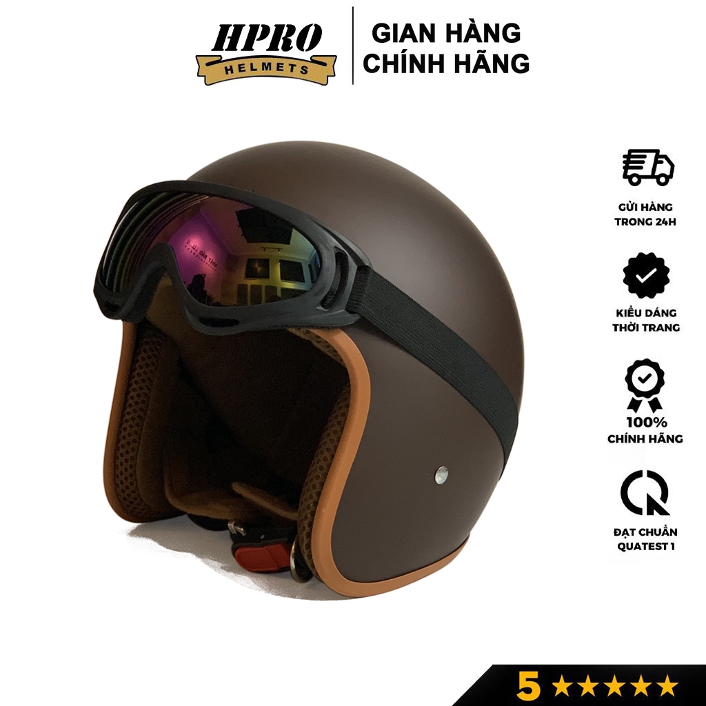 Ảnh Mũ bảo hiểm 3/4 đầu Sundy Helmets, màu nâu caffee sang trọng, hiện đại, kèm kính UV, phi công, Freesize (54-58cm) 4