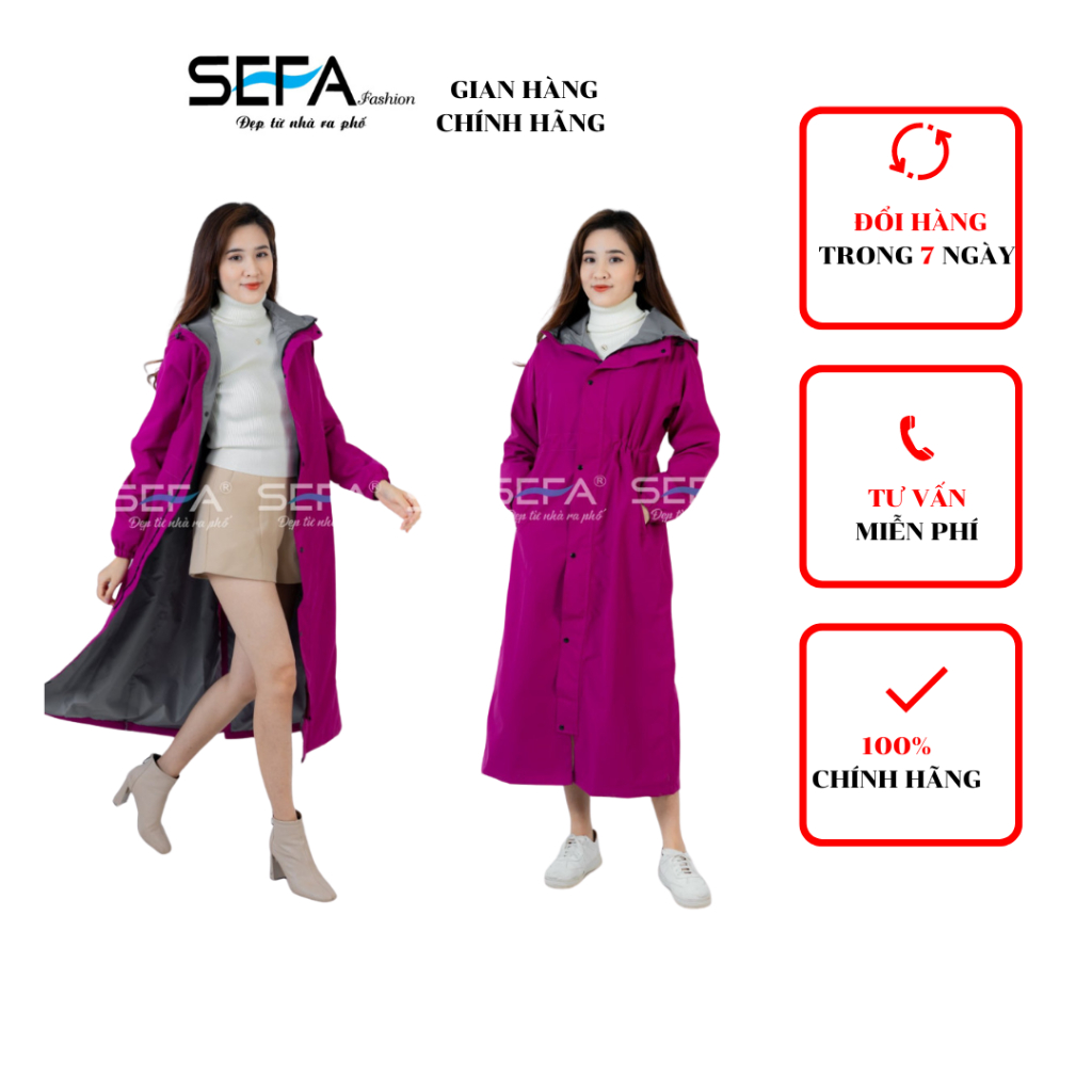 Ảnh Áo choàng áo mưa dáng dài măng tô đi đường tránh mưa tránh rét, có dây rút eo, 2 lớp phủ chống thấm nước, hàn nhiệt 1