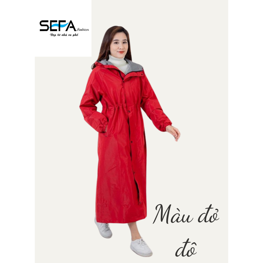 Ảnh Áo choàng áo mưa dáng dài măng tô đi đường tránh mưa tránh rét, có dây rút eo, 2 lớp phủ chống thấm nước, hàn nhiệt 3