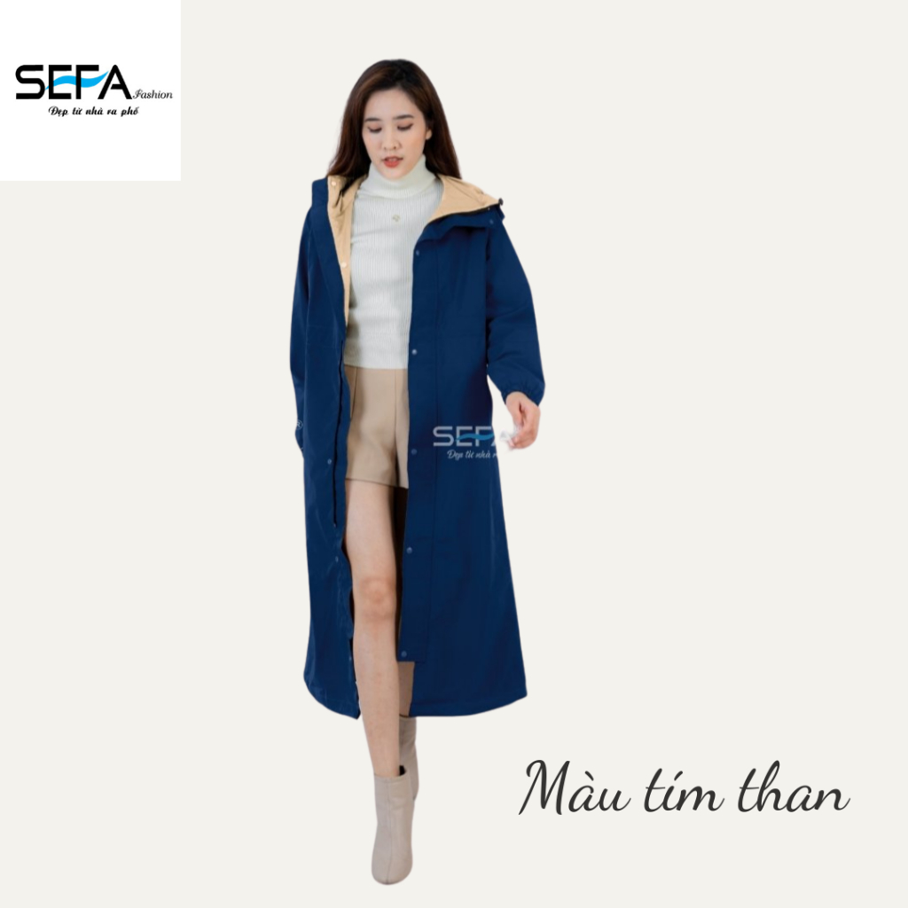 Ảnh Áo choàng áo mưa dáng dài măng tô đi đường tránh mưa tránh rét, có dây rút eo, 2 lớp phủ chống thấm nước, hàn nhiệt 2