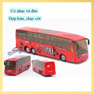 Đồ chơi mô hình xe bus đón đoàn thể thao chất liệu hợp kim, có nhạc và đèn, chạy cót