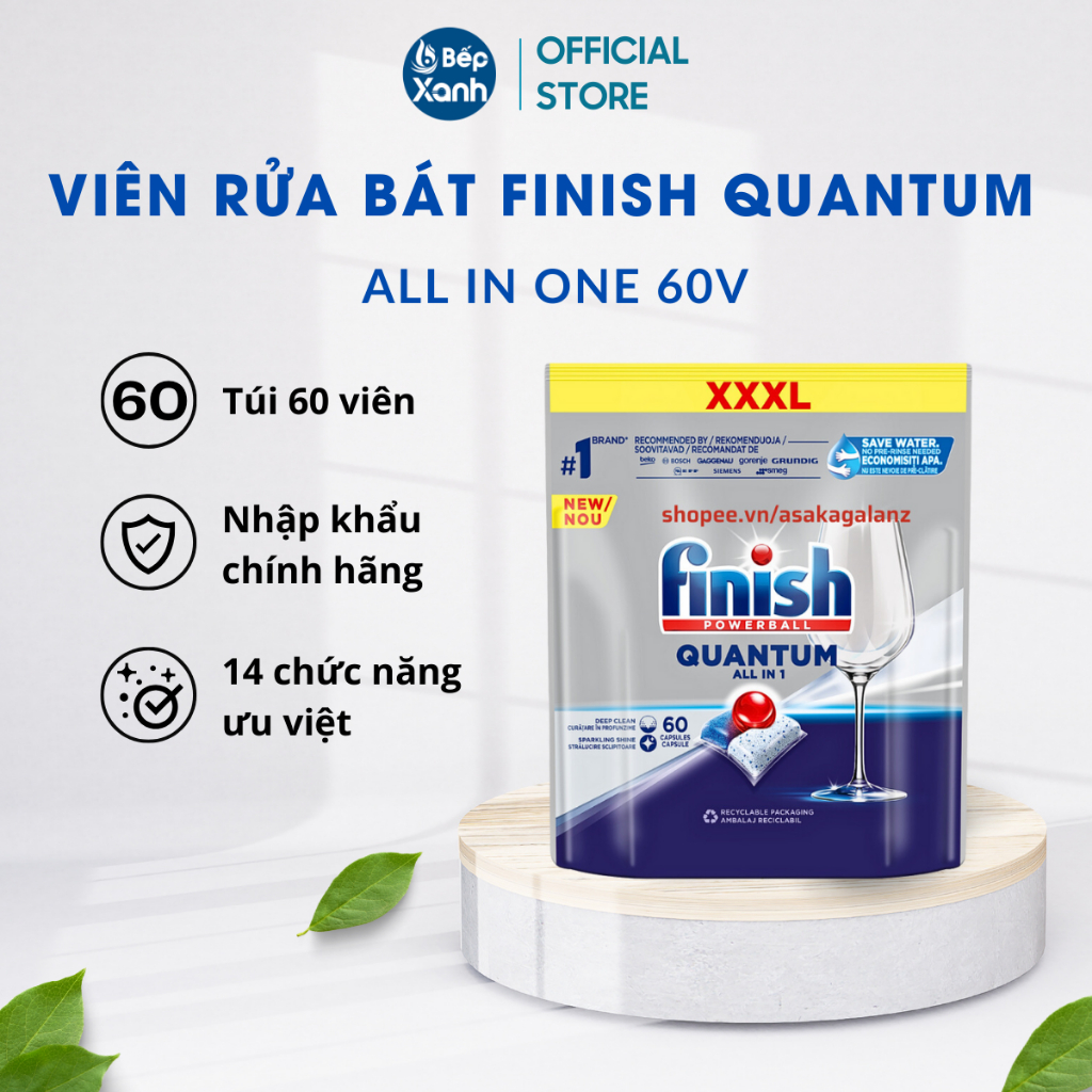 Ảnh Viên rửa bát Finish All In One 60V, 90V + Muối rửa bát Finish 1,2kg + Nước làm bóng Finish 400ml 4