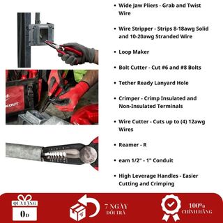 Kìm tuốt dây diện, dây cáp đa năng 7 trong 1 Milwaukee 48-22-3078 bấm cắt dây, chống rỉ sắt 7IN1