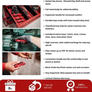 Bộ lục giác 8 chi tiết Milwaukee 48-22-2182 , bộ 9 48-22-2186 gấp gọn tiện dụng, đủ các kích thước