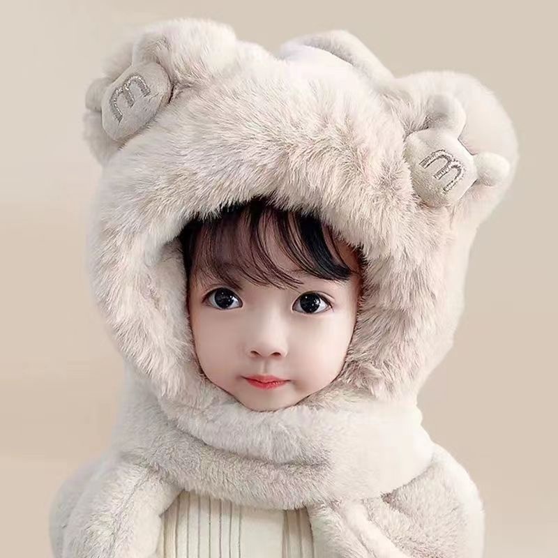 Mũ lông cho bé kèm khăn quàng cổ có găng tay mũ len 3in1 mùa đông ấm áp cao cấp trẻ em từ 4-12 tuổi tai thỏ nổi
