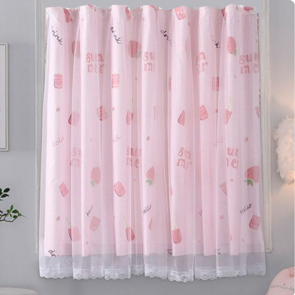 Ảnh Rèm cửa Levika dán keo không cần thanh treo, hồng dâu trang trí phòng cửa sổ 1