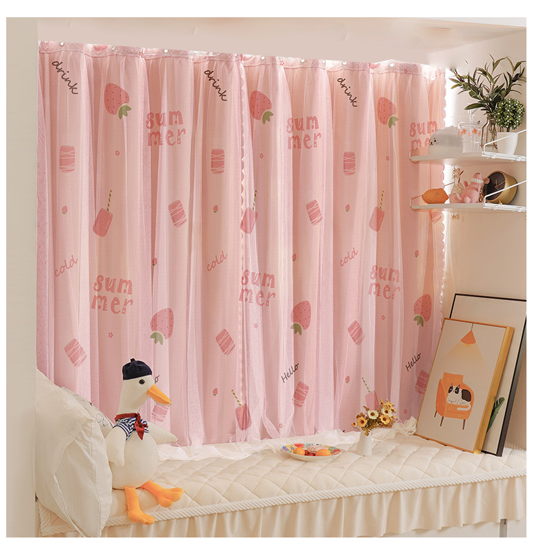 Ảnh Rèm cửa Levika dán keo không cần thanh treo, hồng dâu trang trí phòng cửa sổ 2