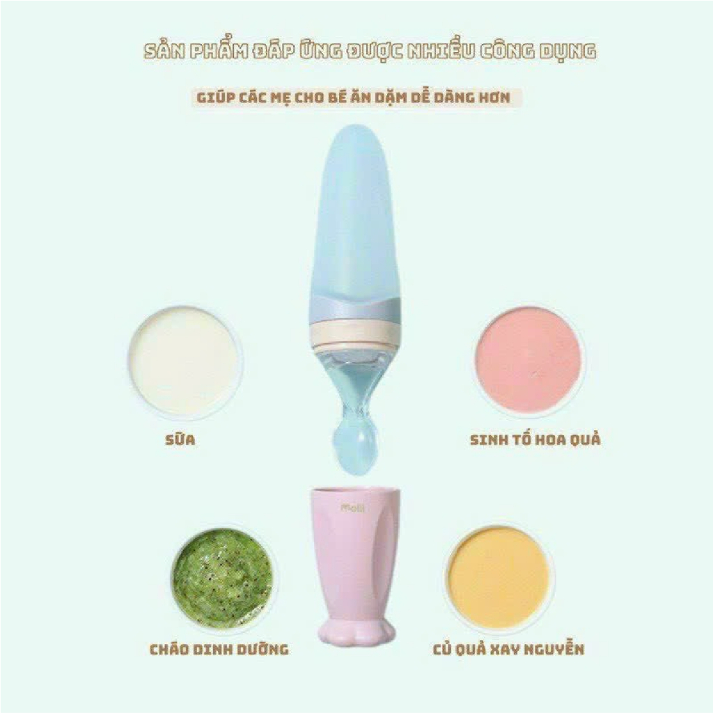 Bình thìa ăn dặm silicon Molli dung tích 90ml cho bé  Đậu Đậu Store - Bình Thìa Ăn Dặm Nhỏ Gọn, Có Nắp Đậy