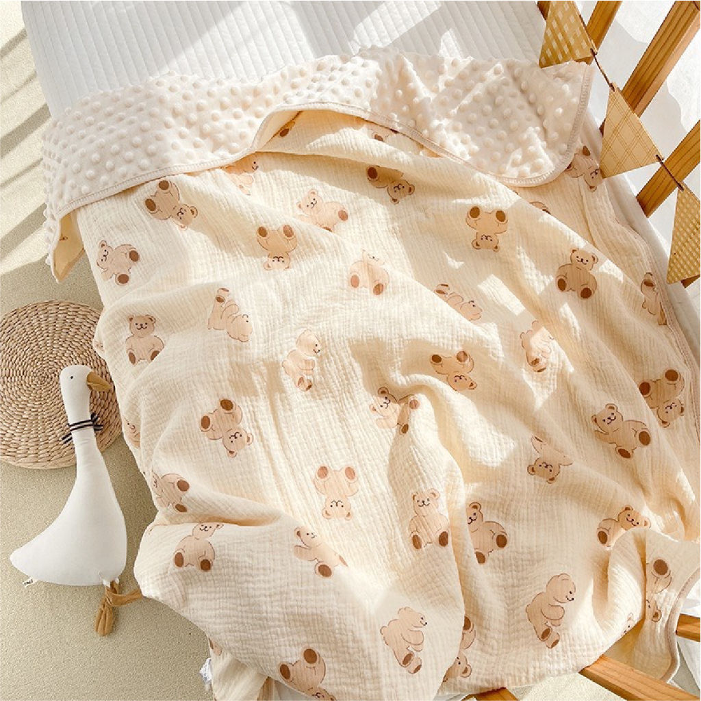 Chăn Xô Muslin Hạt Đậu Molli phong cách Hàn Quốc Cho Bé  In Họa Tiết 3D - 100x110cm Đậu Đạu Store