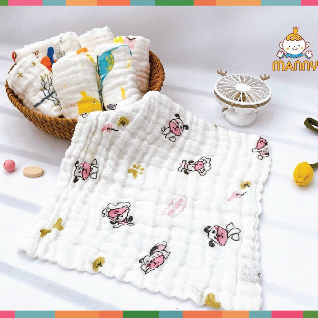 Khăn Mặt Xô Sữa Manny  6 Lớp Mềm Mại, Thấm Hút Lau Mặt Cho Bé - Khăn tắm cho bé Đậu Đậu Store Set 5 Khăn Đậu Đậu Store