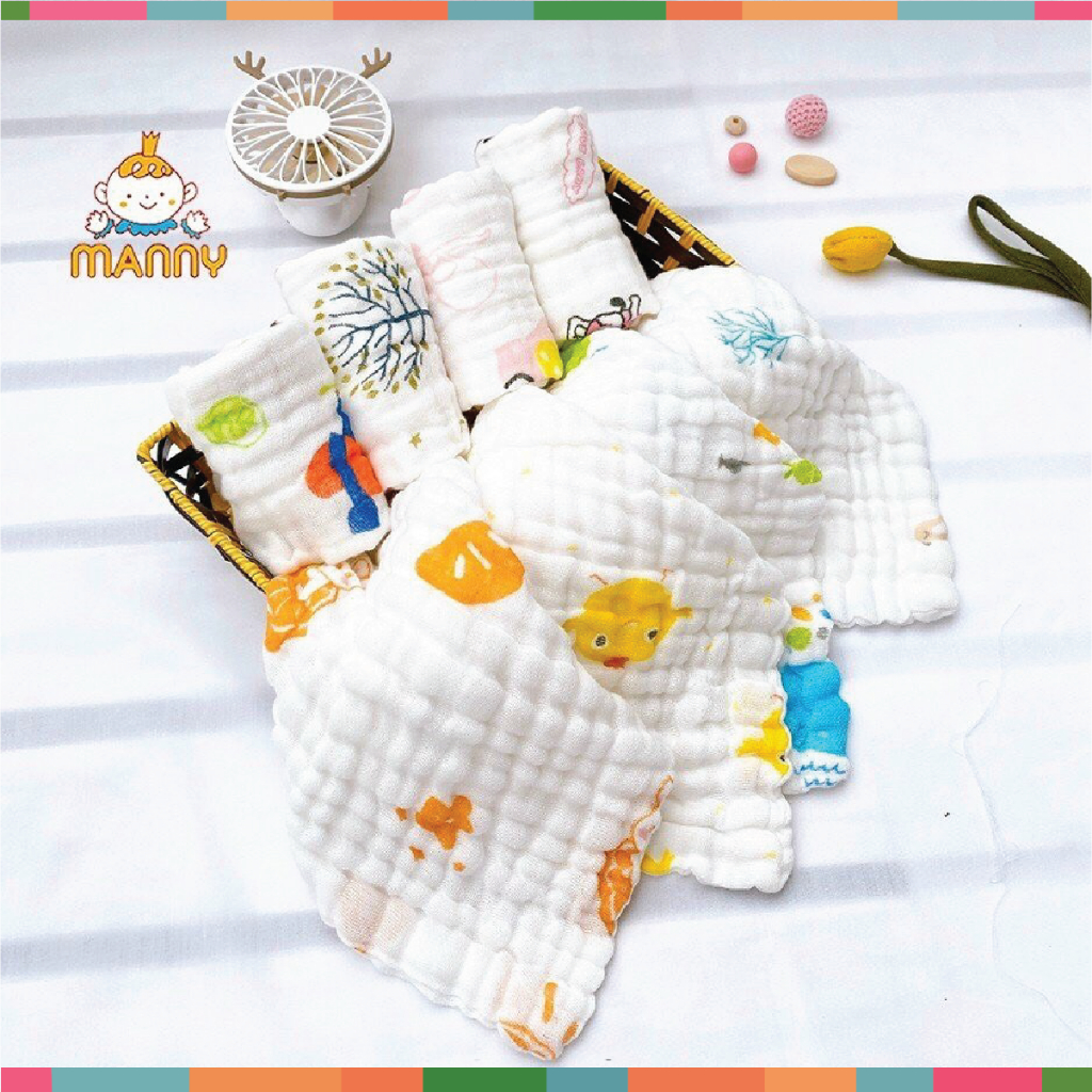 Khăn Mặt Xô Sữa Manny  6 Lớp Mềm Mại, Thấm Hút Lau Mặt Cho Bé - Khăn tắm cho bé Đậu Đậu Store Set 5 Khăn Đậu Đậu Store