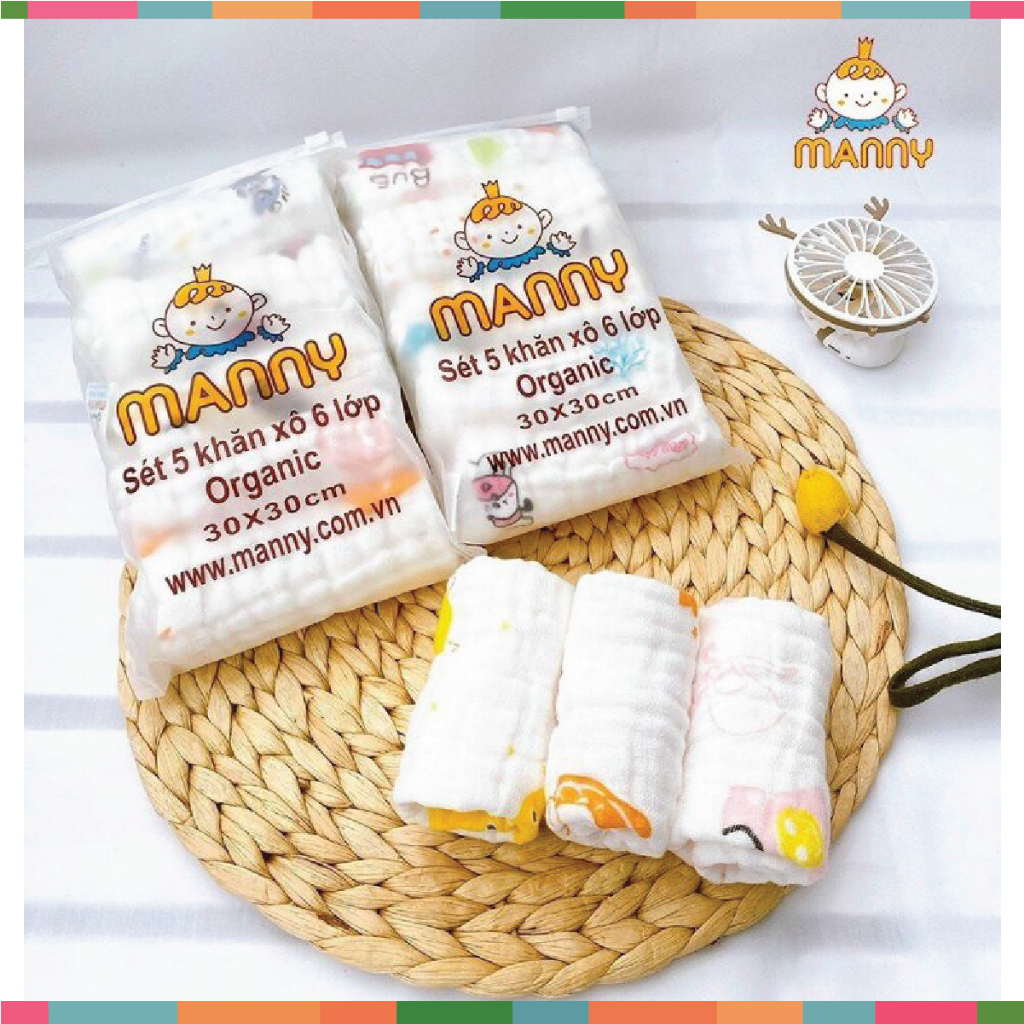 Khăn Mặt Xô Sữa Manny  6 Lớp Mềm Mại, Thấm Hút Lau Mặt Cho Bé - Khăn tắm cho bé Đậu Đậu Store Set 5 Khăn Đậu Đậu Store