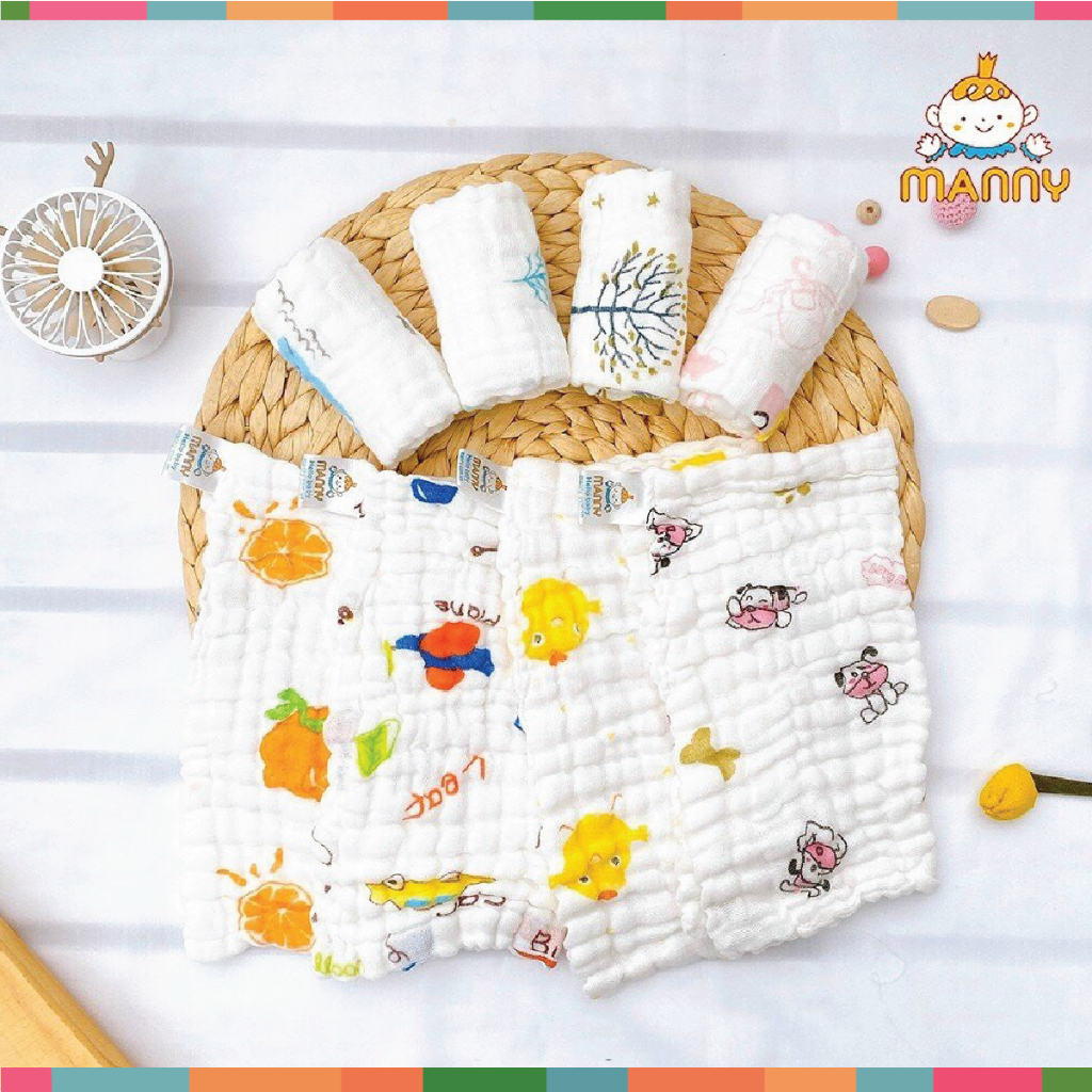 Khăn Mặt Xô Sữa Manny  6 Lớp Mềm Mại, Thấm Hút Lau Mặt Cho Bé - Khăn tắm cho bé Đậu Đậu Store Set 5 Khăn Đậu Đậu Store
