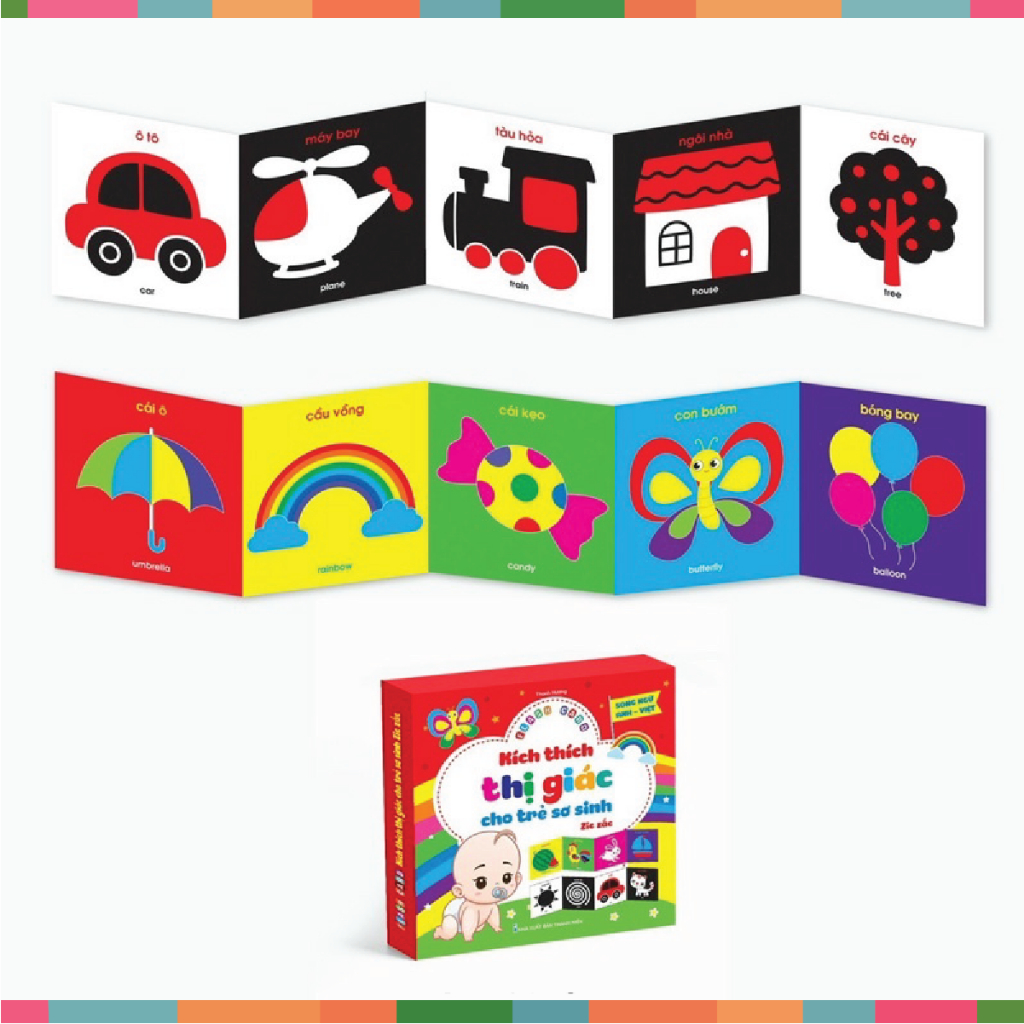 Bộ thẻ Flash card kích thích thị giác cho trẻ sơ sinh zic zắc - Song ngữ Anh Việt - 40 thẻ Cho Bé Đồ Chơi Đậu Đậu Store