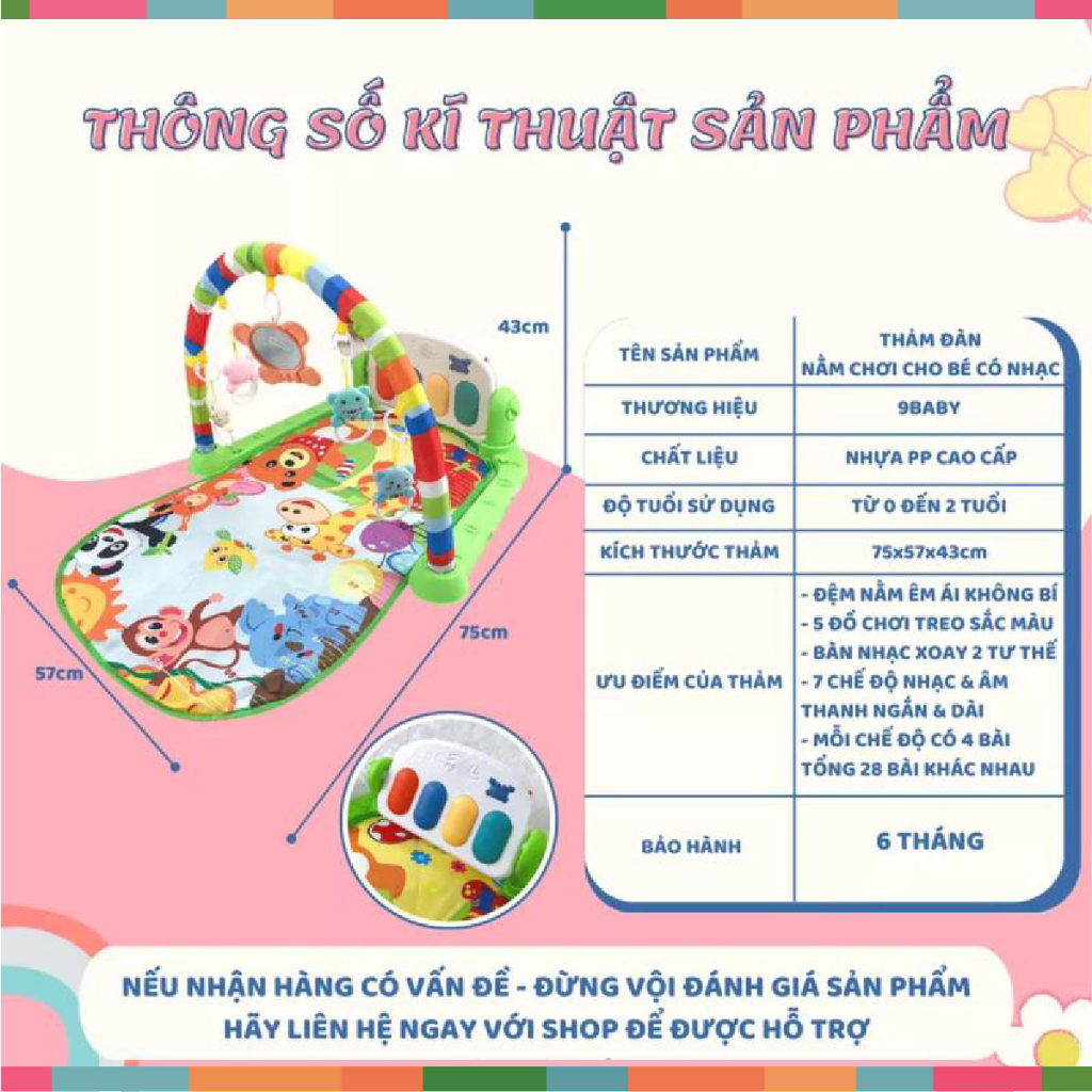 Thảm Nhạc,Thảm Đàn Piano Cho Bé Mẫu 9BABY  - Hình thú ngộ nghĩnh cho bé Đậu Đậu Store