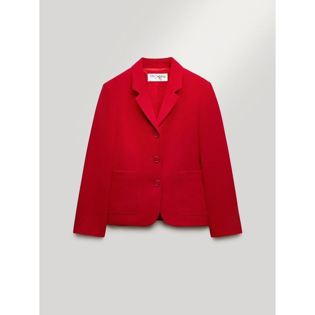 Bộ - Áo blazer nữ & Váy dài xếp ly màu đỏ form ôm nhẹ, ve cổ nhỏ [MAY THEO SỐ ĐO] - chất liệu cao cấp, 2 lớp, lót lụa