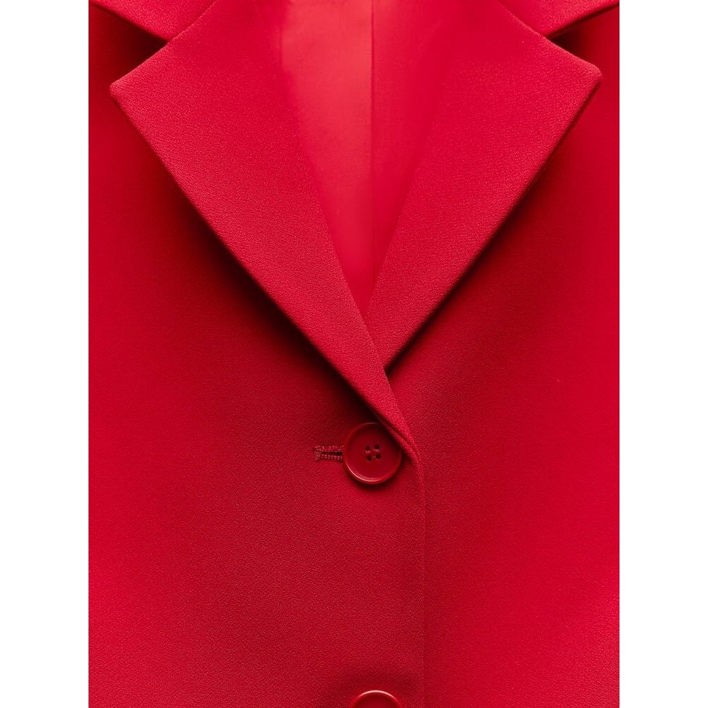 Bộ - Áo blazer nữ & Váy dài xếp ly màu đỏ form ôm nhẹ, ve cổ nhỏ [MAY THEO SỐ ĐO] - chất liệu cao cấp, 2 lớp, lót lụa
