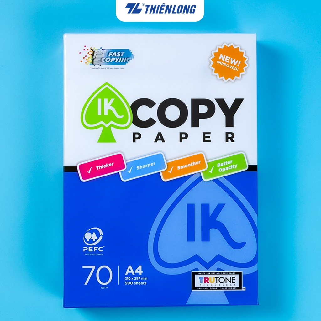 Ảnh Giấy A4 500 tờ IK Copy 70 gsm - Giấy in A4 Thiên Long nhập khẩu Indonesia chất lượng và độ dày cao, trắng sáng đều màu 1
