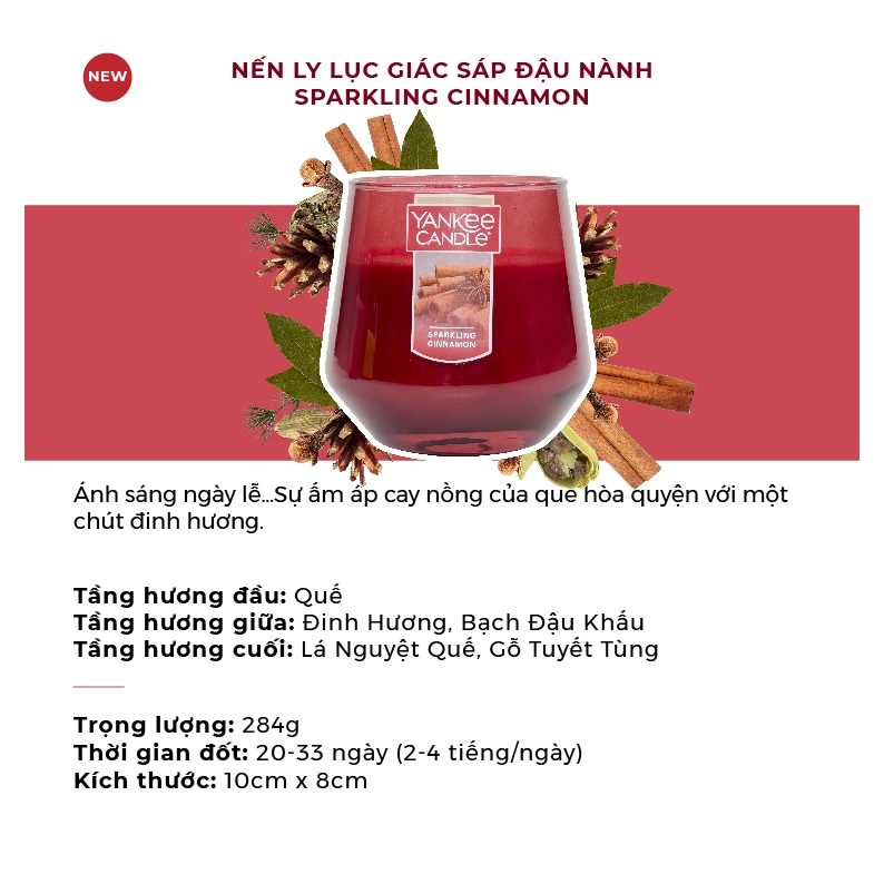 Ảnh Nến Ly Lục Giác Sáp Đậu Nành 284gram từ Yankee Candle - Sparkling Cinnamon 1