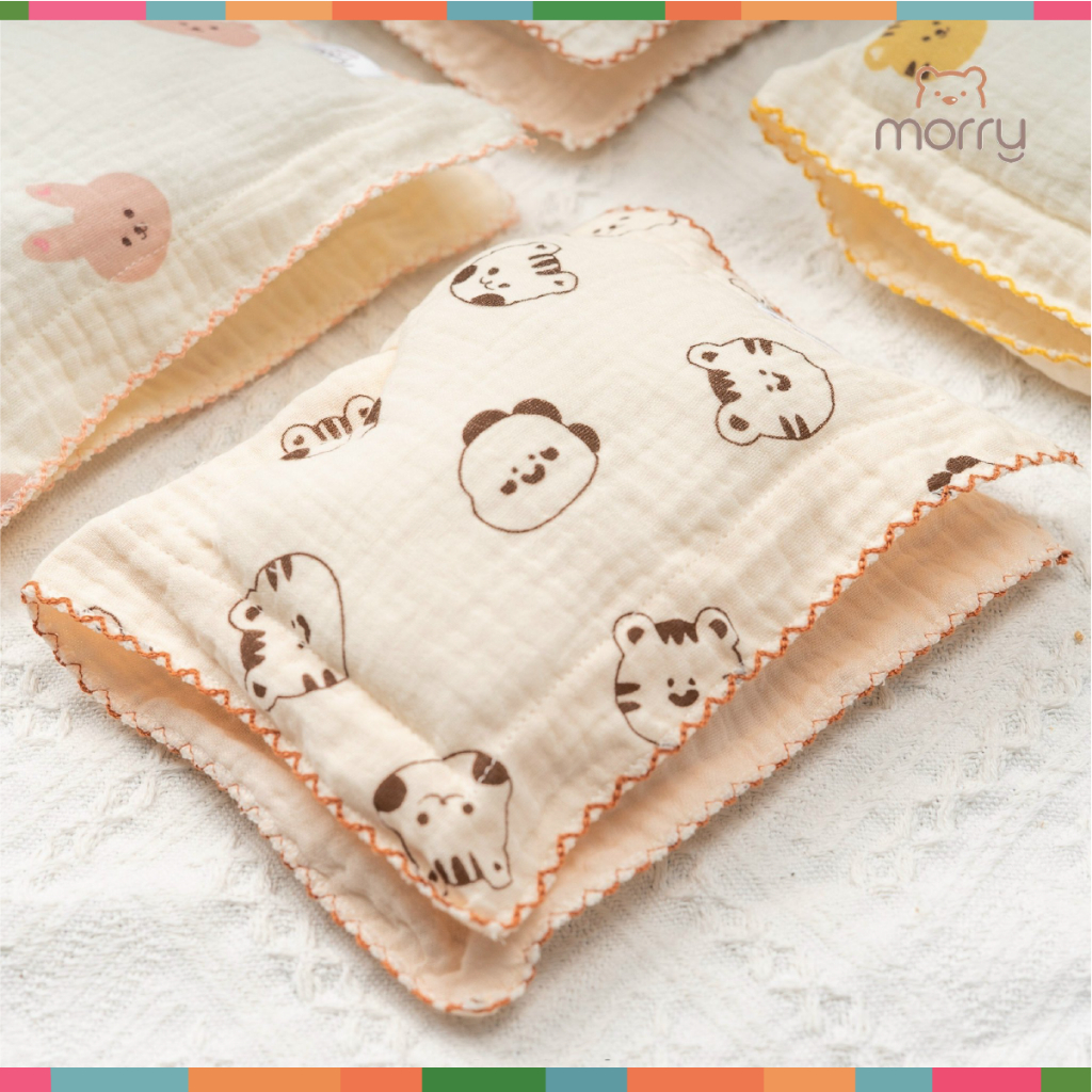 Gối Xô Lõm Sơ Sinh Morry Chống Lõm Đầu Có Túi Zip - Chất Vải Xô Muslin Mềm Mại, Thấm Hút Mồ Hôi Cho Bé Đậu Đậu Store
