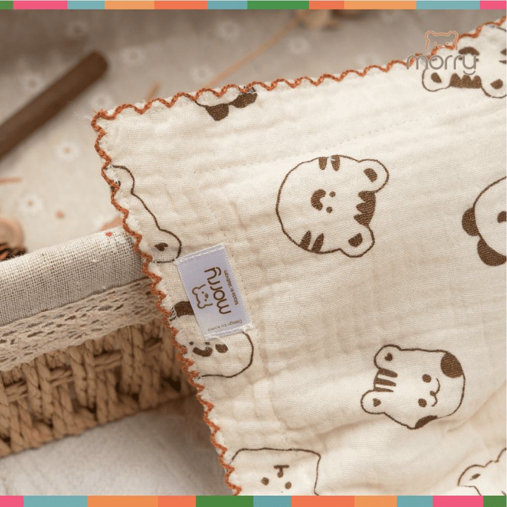 Gối Xô Lõm Sơ Sinh Morry Chống Lõm Đầu Có Túi Zip - Chất Vải Xô Muslin Mềm Mại, Thấm Hút Mồ Hôi Cho Bé Đậu Đậu Store