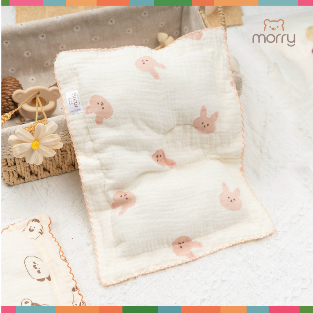 Gối Xô Lõm Sơ Sinh Morry Chống Lõm Đầu Có Túi Zip - Chất Vải Xô Muslin Mềm Mại, Thấm Hút Mồ Hôi Cho Bé Đậu Đậu Store
