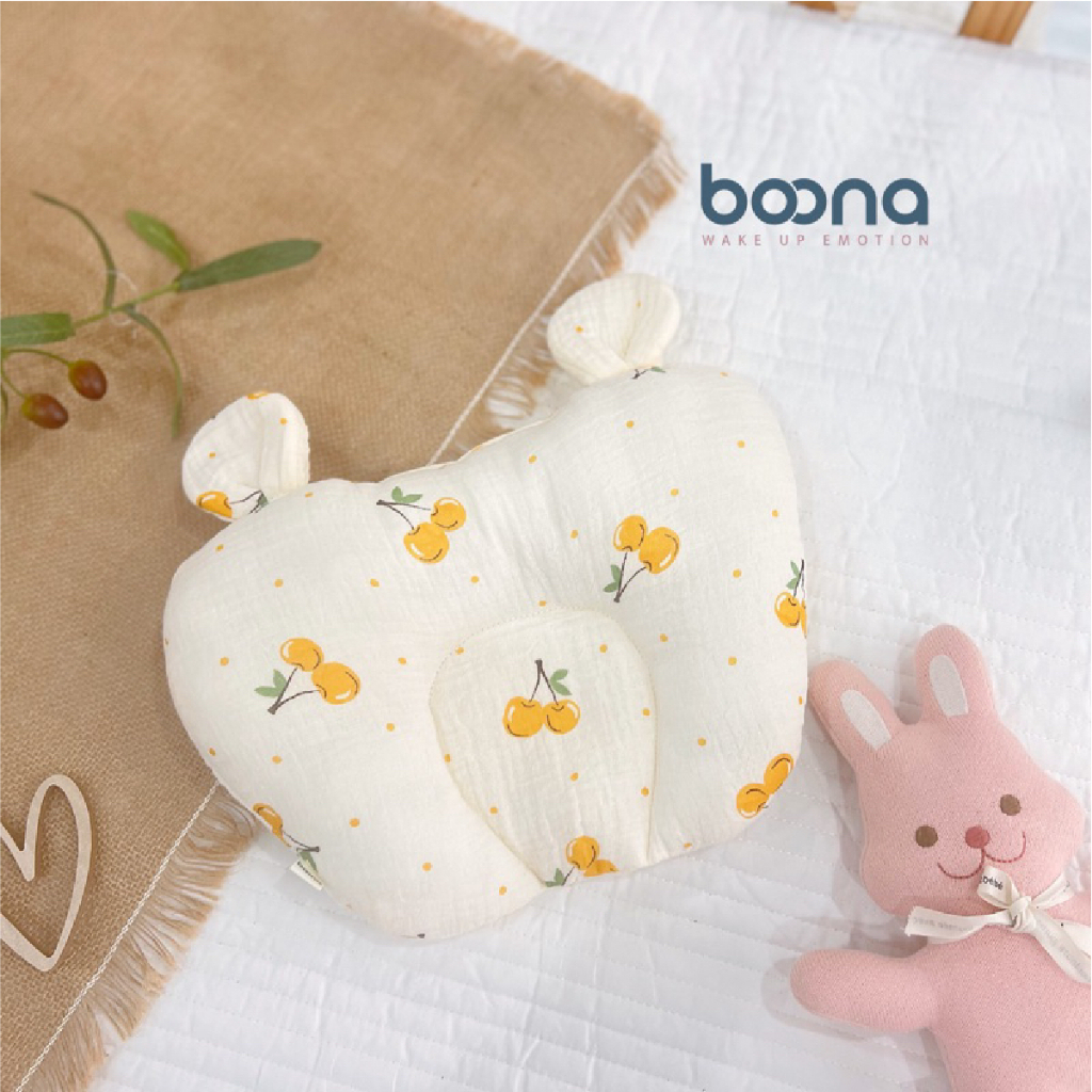 Gối xô sơ sinh cho bé Boona hình tim tai gấu vải Muslin cao cấp chống méo đầu, êm ái, thoải mái cho bé nằm Đậu Đậu Store