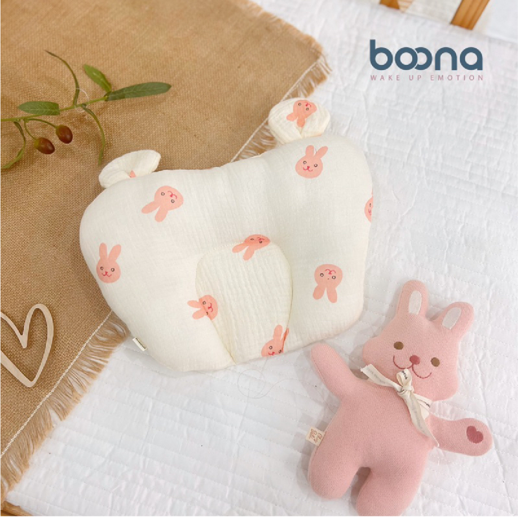 Gối xô sơ sinh cho bé Boona hình tim tai gấu vải Muslin cao cấp chống méo đầu, êm ái, thoải mái cho bé nằm Đậu Đậu Store