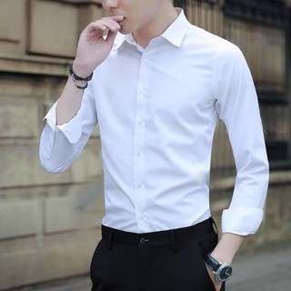 Áo sơ mi nam tay dài, công sở dáng ôm, chất liệu vải lụa thái, chống nhăn chống xù