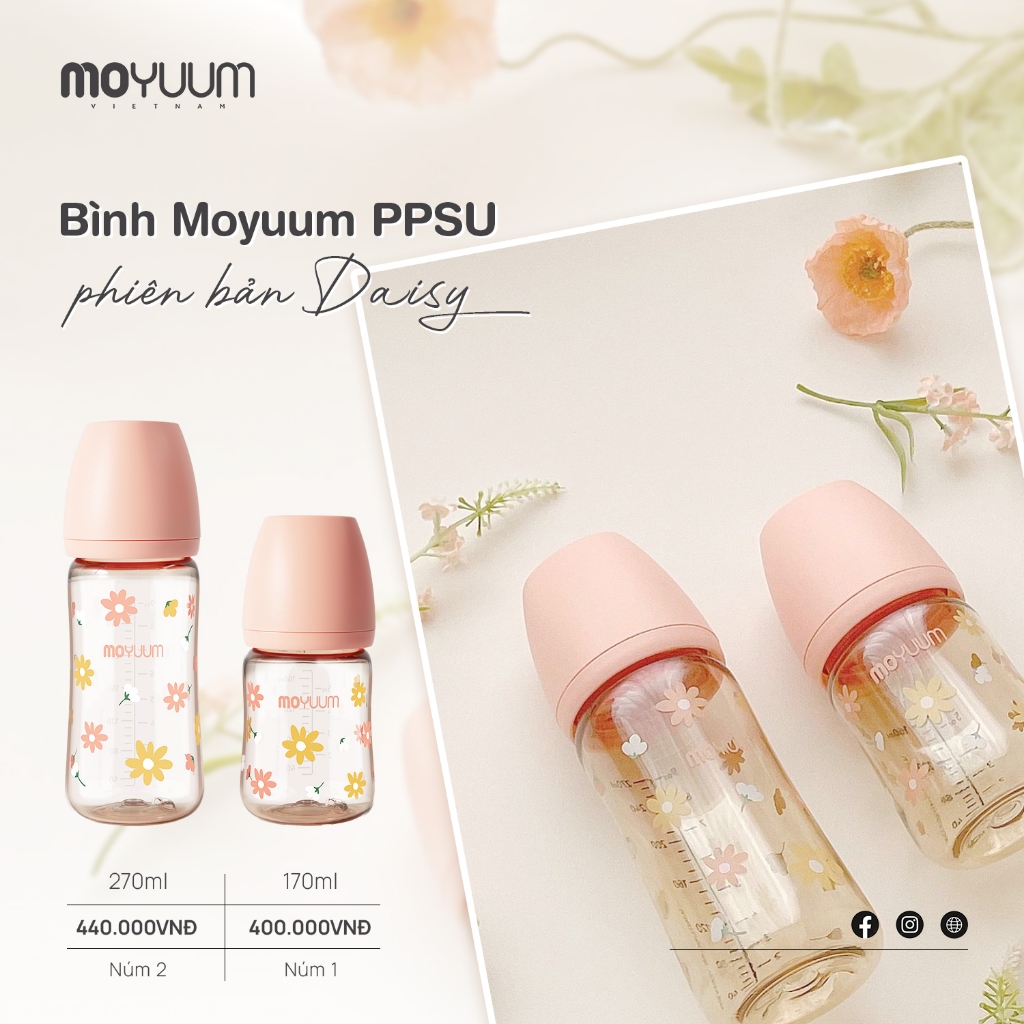 Ảnh Bình sữa PPSU Moyuum - Hoa cúc - 170ml - Kèm núm 1 3