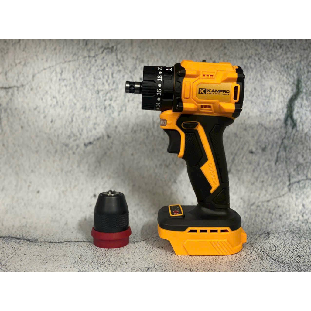 Máy khoan pin 3 chức năng Kampro Quick 7058 Đầu 2 in 1 Không Chổi Than Chân Pin Phổ Thông