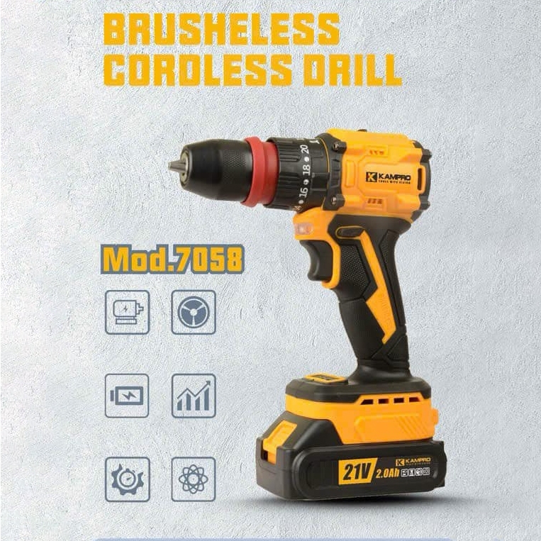 Máy khoan pin 3 chức năng Kampro Quick 7058 Đầu 2 in 1 Không Chổi Than Chân Pin Phổ Thông