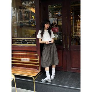 Chân váy caro nữ xếp ly dáng lửng nhiennhienvintage 	NCV00004