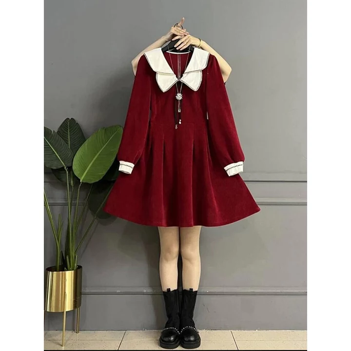 Đầm Bigsize Nữ Mập Fashion Đầm Thiết Kế Bigsize Kaki Nhung Hai Màu Đỏ Đen Thiết Kế Dìa Tay Thanh Lịch, Trẻ Trung DA0042