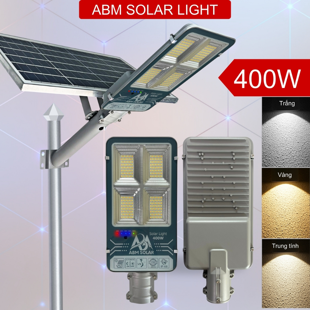 [400W PRO] Đèn Năng Lượng Mặt Trời Sân Vườn ABMSOLAR, Nhôm Đúc Nguyên Khối, Tấm Pin Mono , Đổi Màu LED