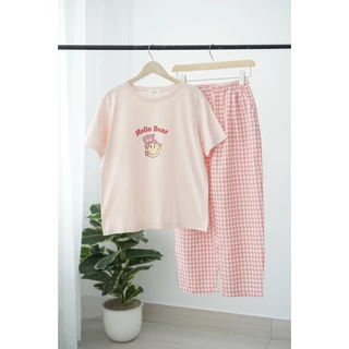 Đồ Bộ Áo Tay Ngắn, Quần Dài ĐŨI in hình siêu xinh NEONVN - Đồ bộ nữ mặc nhà, mặc ngủ áo cotton 100%, quần đũi mềm mại