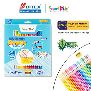 Bút chì màu xóa được Smartkids Dino Wood Free 12/18/24 màu tô an toàn dành cho bé từ 6 tuổi trở lên