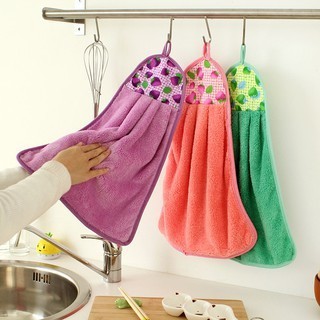 Khăn lau tay, lau bát chén đĩa nhà bếp dày dặn có móc treo, khăn đa đa năng sợi cotton siêu thấm hút nước 2 mặt