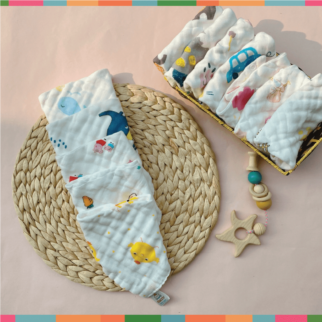 Set 5 Yếm Many Cúc Bấm Sợi Tre Organic Mềm Mịn Cho Bé - Hình Ngộ Nghĩnh Cho Bé Trai Bé Gái Đậu Đậu Store