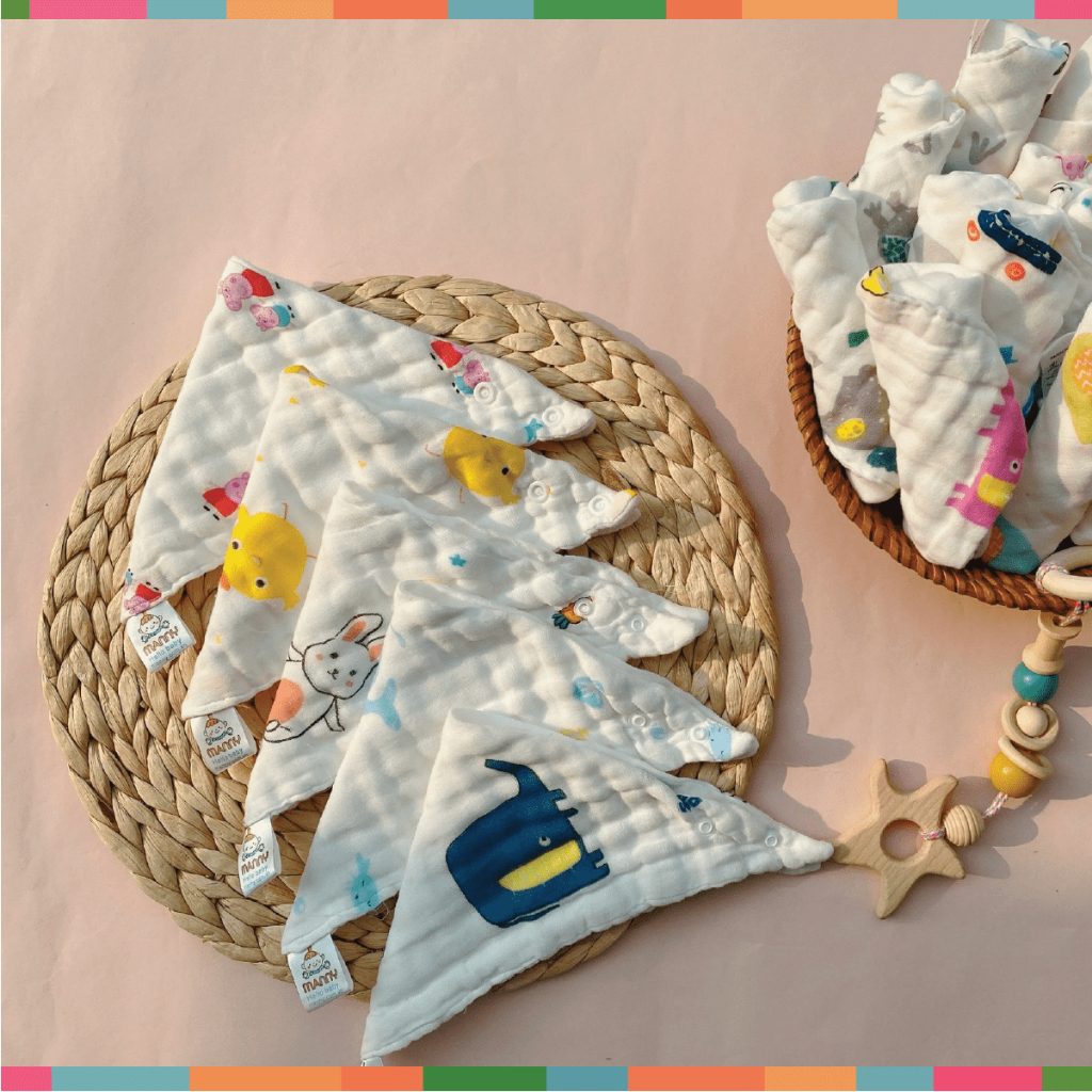 Set 5 Yếm Many Cúc Bấm Sợi Tre Organic Mềm Mịn Cho Bé - Hình Ngộ Nghĩnh Cho Bé Trai Bé Gái Đậu Đậu Store