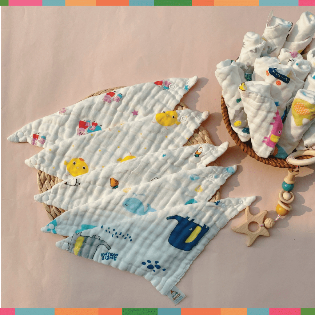 Set 5 Yếm Many Cúc Bấm Sợi Tre Organic Mềm Mịn Cho Bé - Hình Ngộ Nghĩnh Cho Bé Trai Bé Gái Đậu Đậu Store