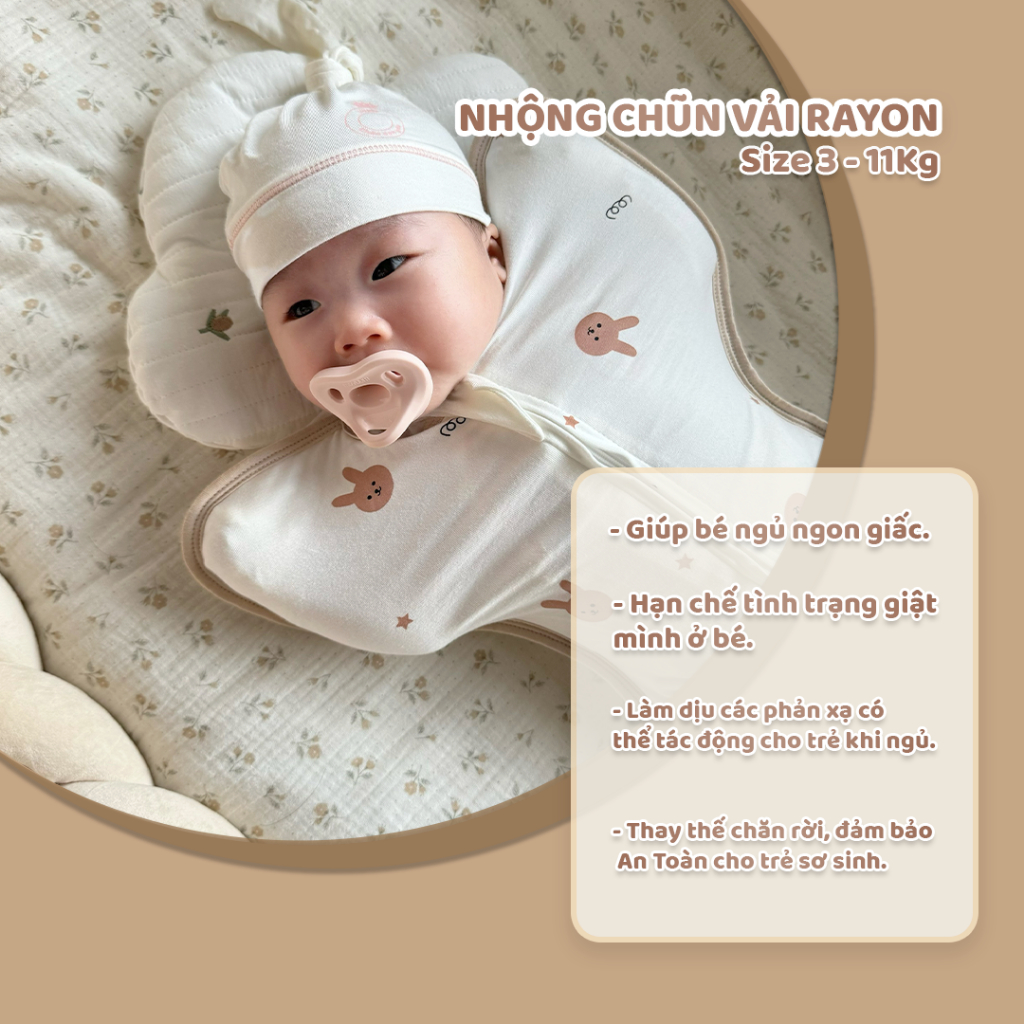 Nhộng Chũn Cho Bé Ngủ Ngon Mẫu Mới Hàng Thiết Kế Cao Cấp Chất Cotton, Bozip Hàn Mềm Mại Co Giãn