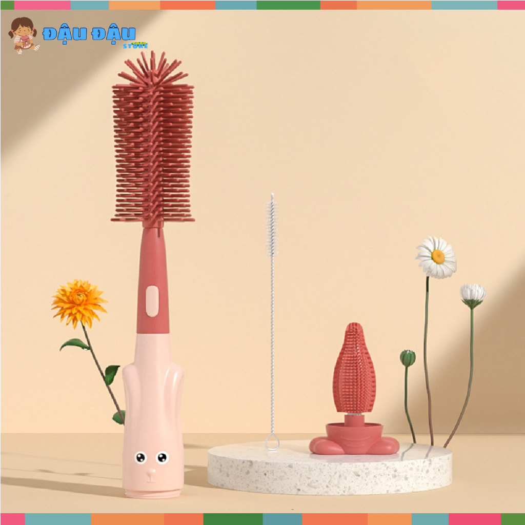 Bộ Cọ Rửa Bình Sữa Em Bé Bằng Silicon Đầu Mềm Xoay 360 Độ - 3 trong 1 Cho Bé và Mẹ Đậu Đậu Store